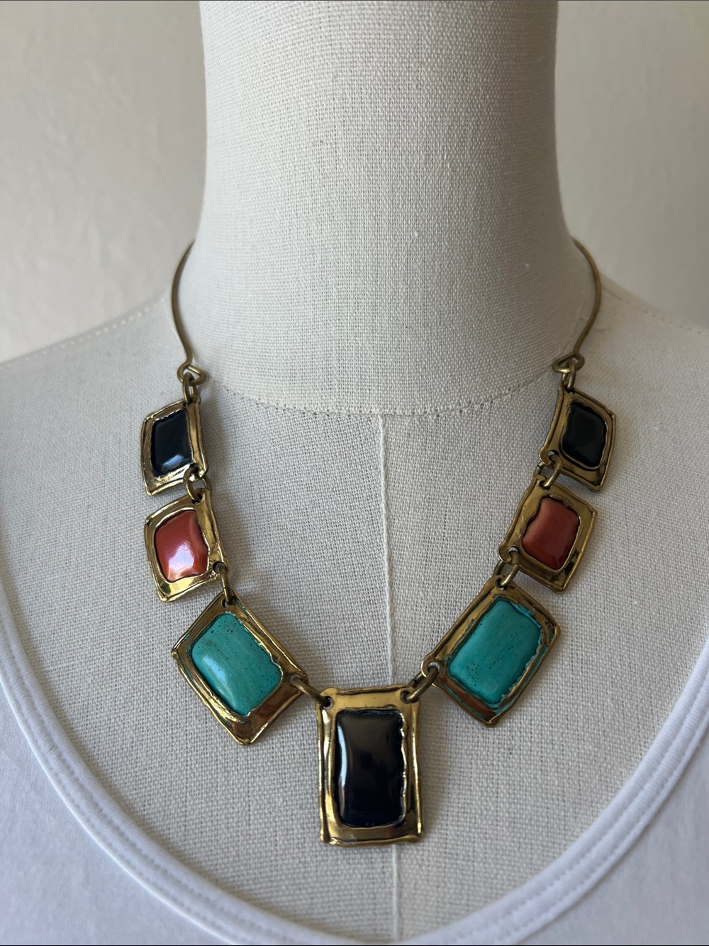 African enameled brass & copper necklace. Handmade by artisans in South Africa.
